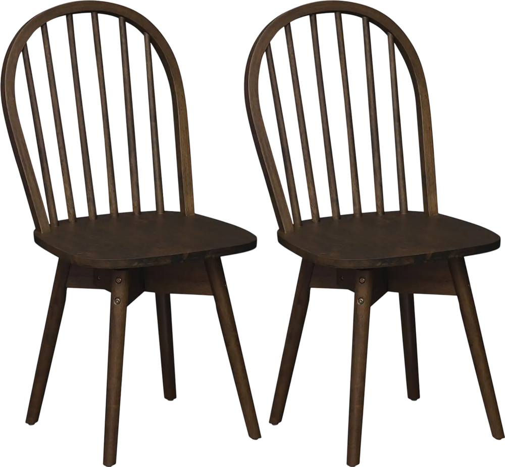 Set of 2 Swivel Windsor dining chairs with solid rubber wood frame in walnut, featuring a comfortable wide seat and.