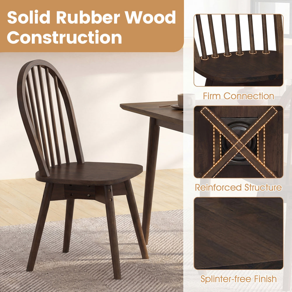 Swivel Windsor dining chair with solid rubber wood frame in walnut, featuring a spindle back and wide seat for comfort.
