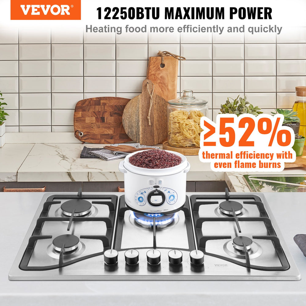 Vevor Built-In Gas Cooktop 30" 5 Burners 12250 BTU LPG/NG Dual Fuel with Thermocouple Protection New