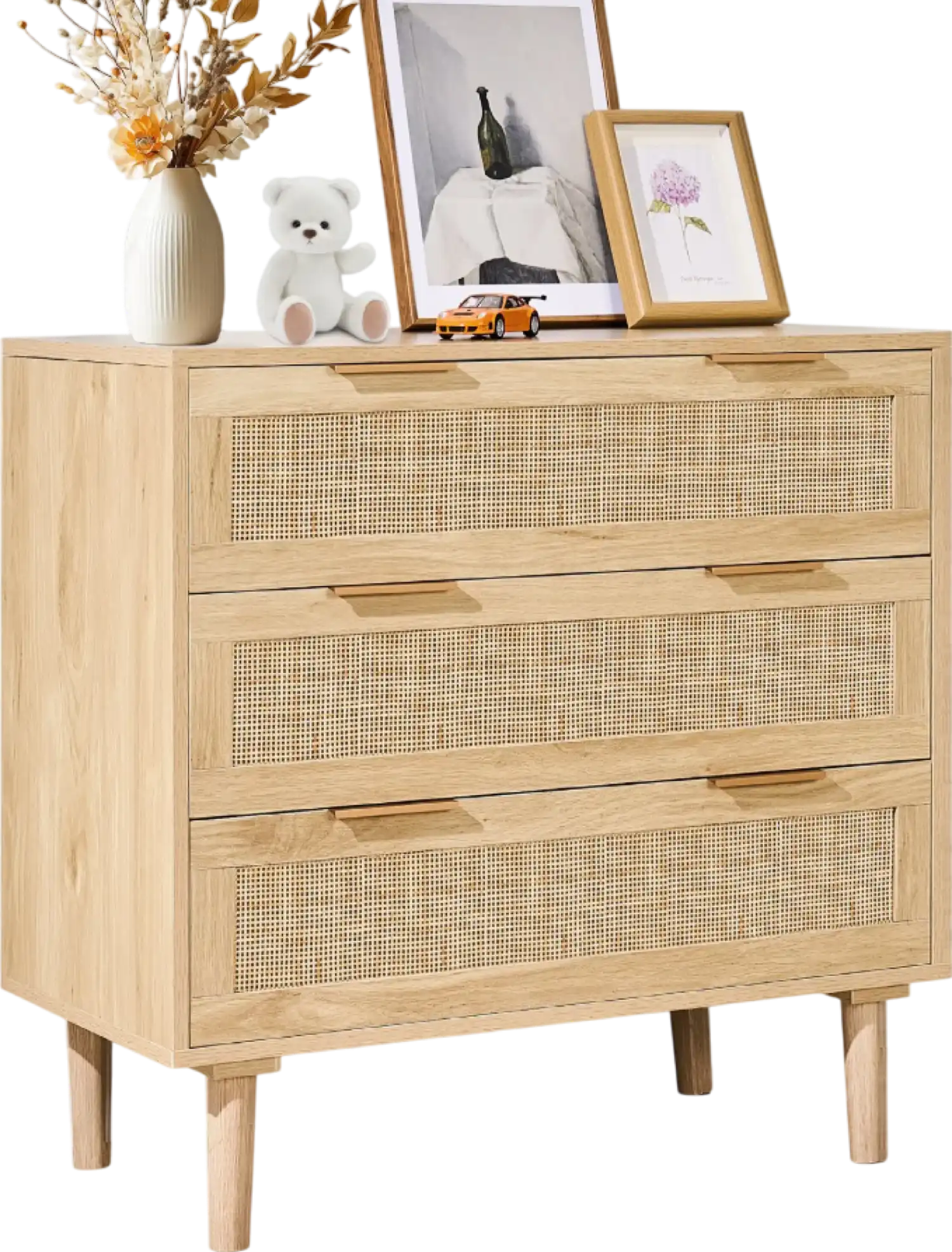 Vevor Natural Rattan Dresser 3-Drawer Boho Style Chest for Bedroom and Living Room New
