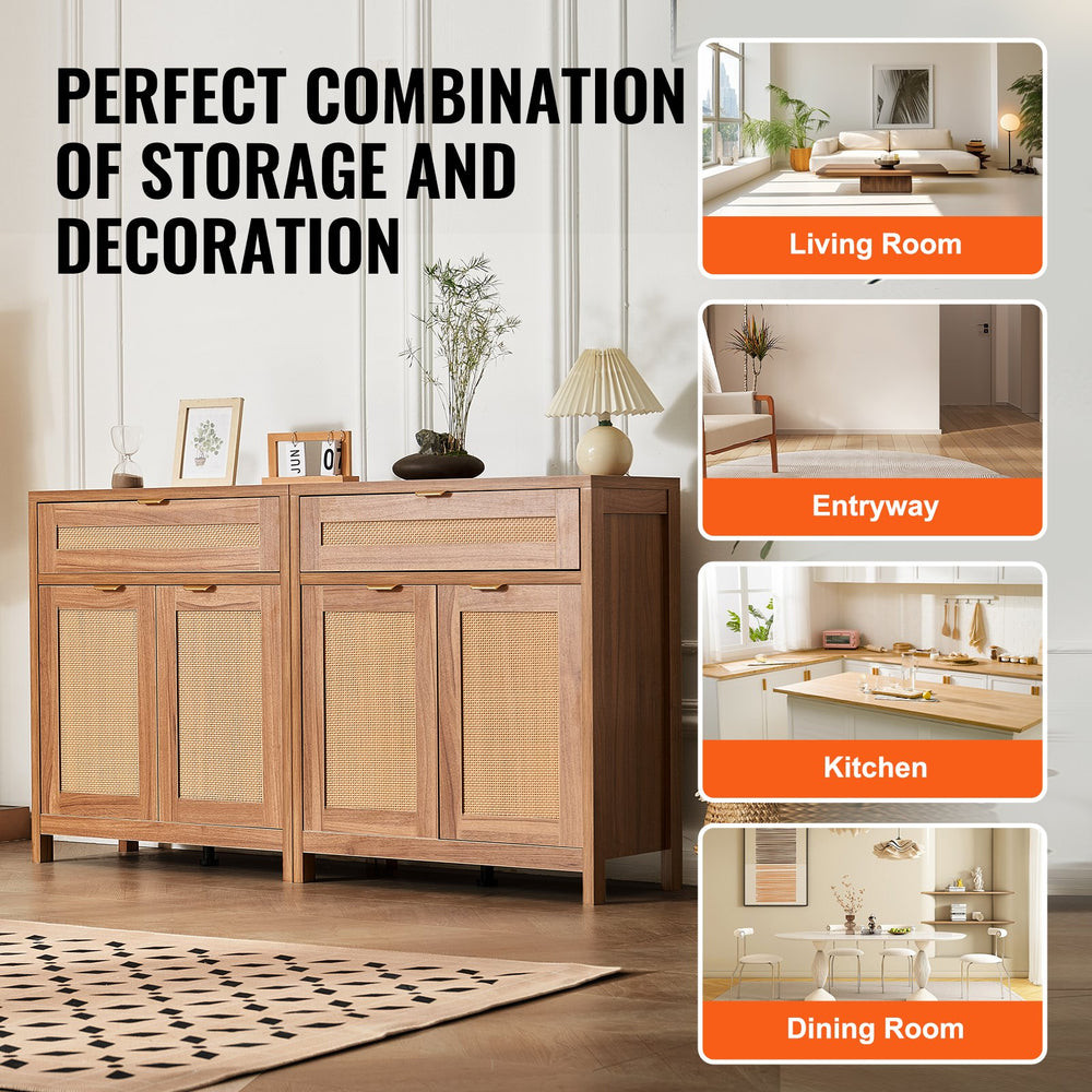 Vevor Buffet Cabinet 63" Rattan with Magnetic Doors and Adjustable Shelves Set of 2 New