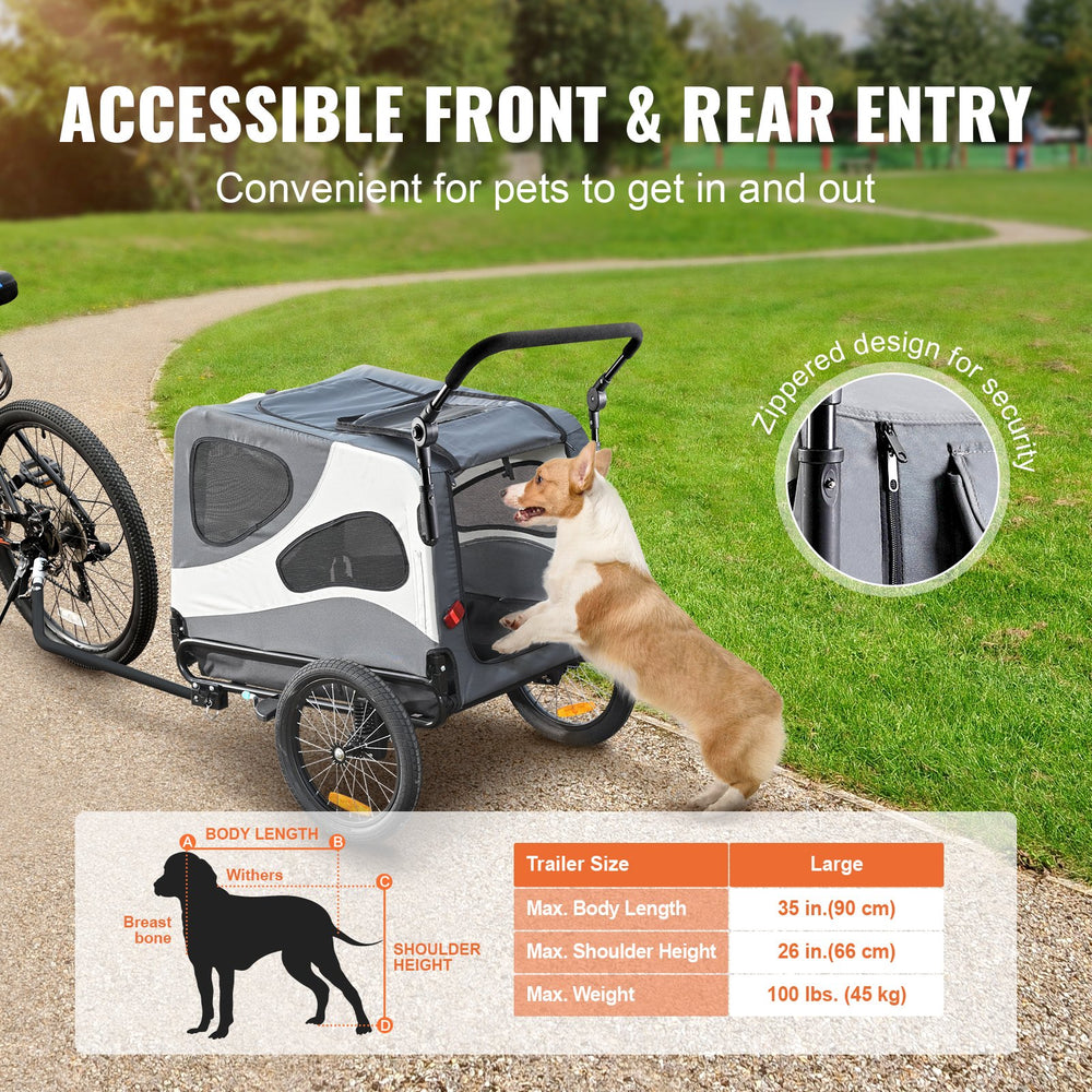 Vevor Dog Bike Trailer 100 lbs. Capacity 2-in-1 Pet Bicycle Stroller Folding Black/Gray New