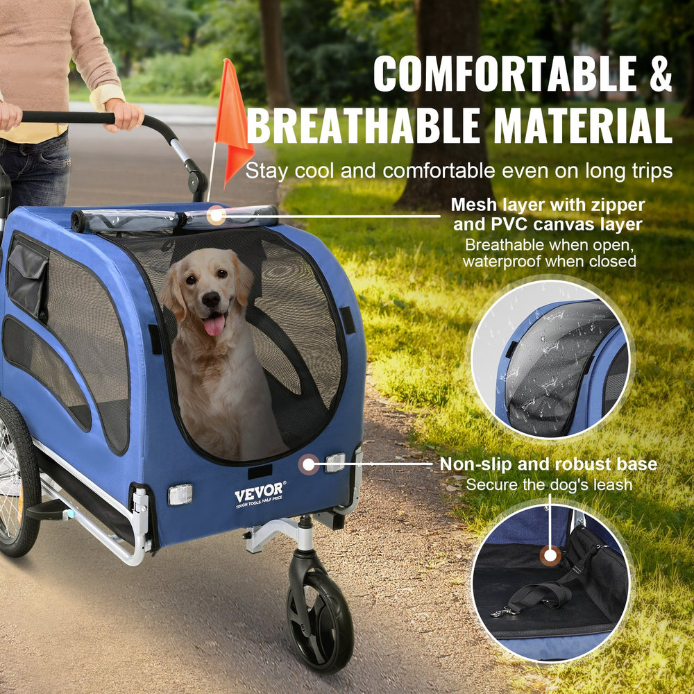 Vevor Dog Bike Trailer 100 lbs. Capacity 2-in-1 Pet Bicycle Stroller Folding Blue/Black New