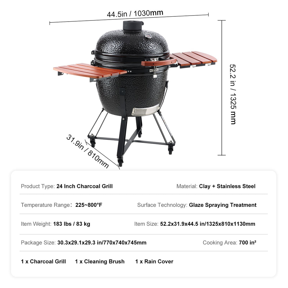 Vevor 24" Round Ceramic Charcoal Barbecue Grill and Smoker Portable for Outdoor Use New