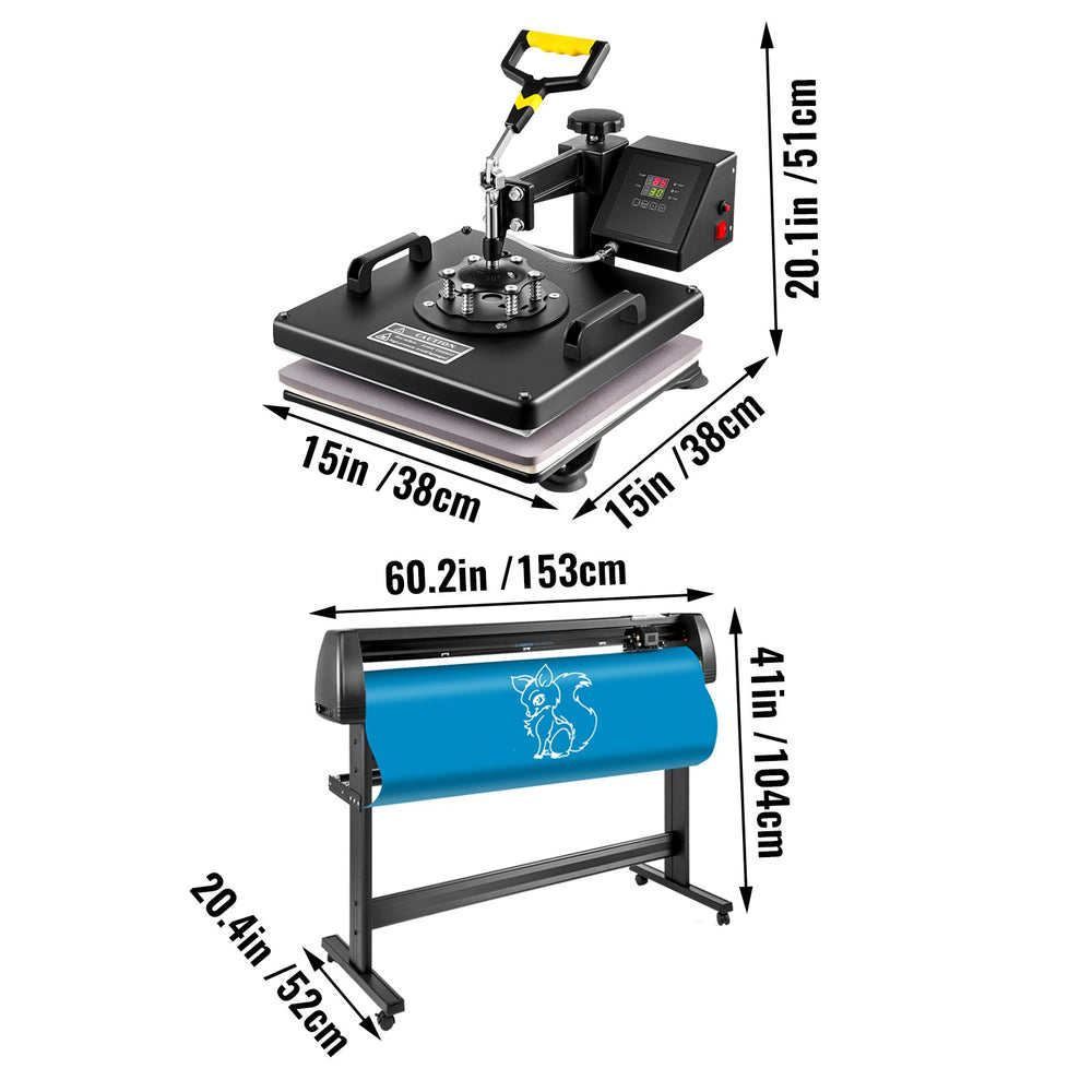 Vevor Heat Press 6-in-1 Sublimation Machine 15"x15" and 53" Vinyl Cutter/Plotter New