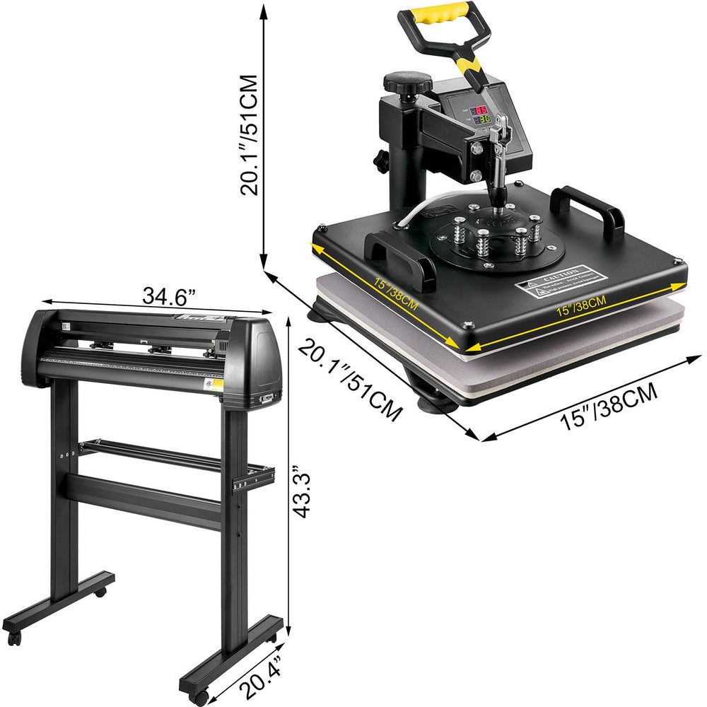 Vevor Heat Press 8-in-1 Sublimation Machine 15" x 15" and 28" Vinyl Cutter/Plotter New