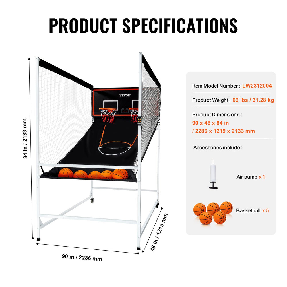 Vevor Arcade Basketball Game 7.5' Indoor 2-Player Dual Shot with 8 Game Modes and Electronic Scoreboard New