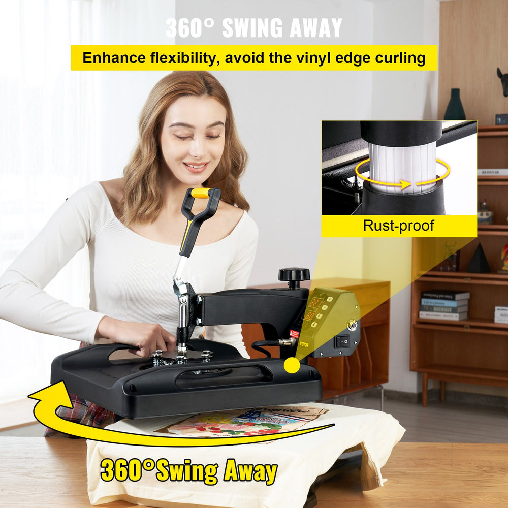 Vevor Heat Press 15" x 15" Digital Control 5-in-1 Sublimation Machine Swing-Away Arm and Fast-Heating New