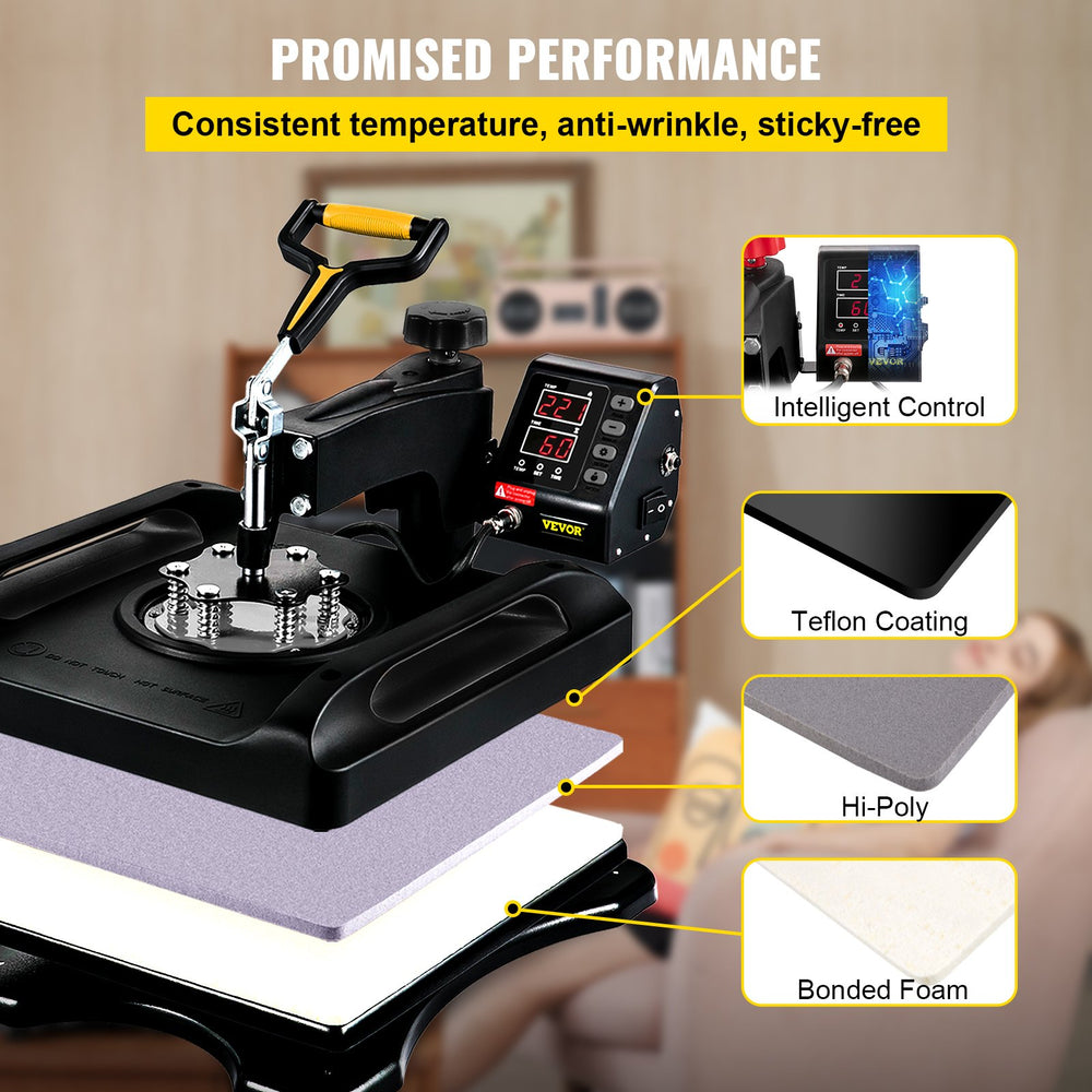 Vevor Heat Press 15" x 15" Digital Control 5-in-1 Sublimation Machine Swing-Away Arm and Fast-Heating New