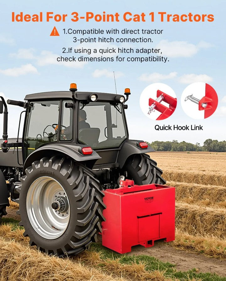 Vevor 3-Point Ballast Box 800 Lb Category 1 Quick Hitch Tractor Counterweight and Tool Holder New