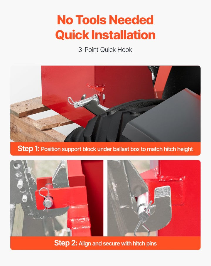 Vevor 3-Point Ballast Box 800 Lb Category 1 Quick Hitch Tractor Counterweight and Tool Holder New