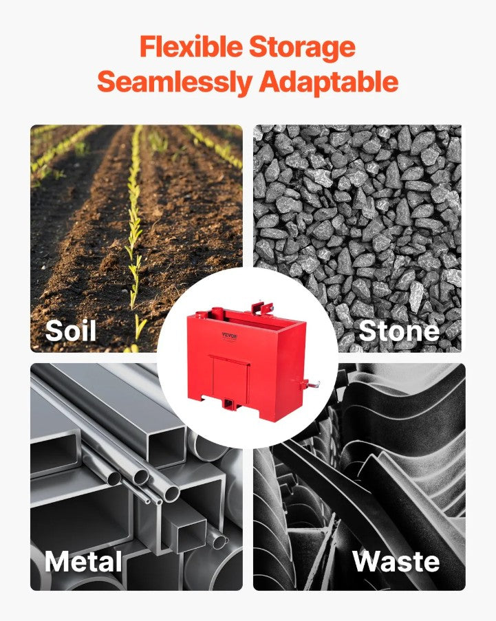 Vevor 3-Point Ballast Box 800 Lb Category 1 Quick Hitch Tractor Counterweight and Tool Holder New