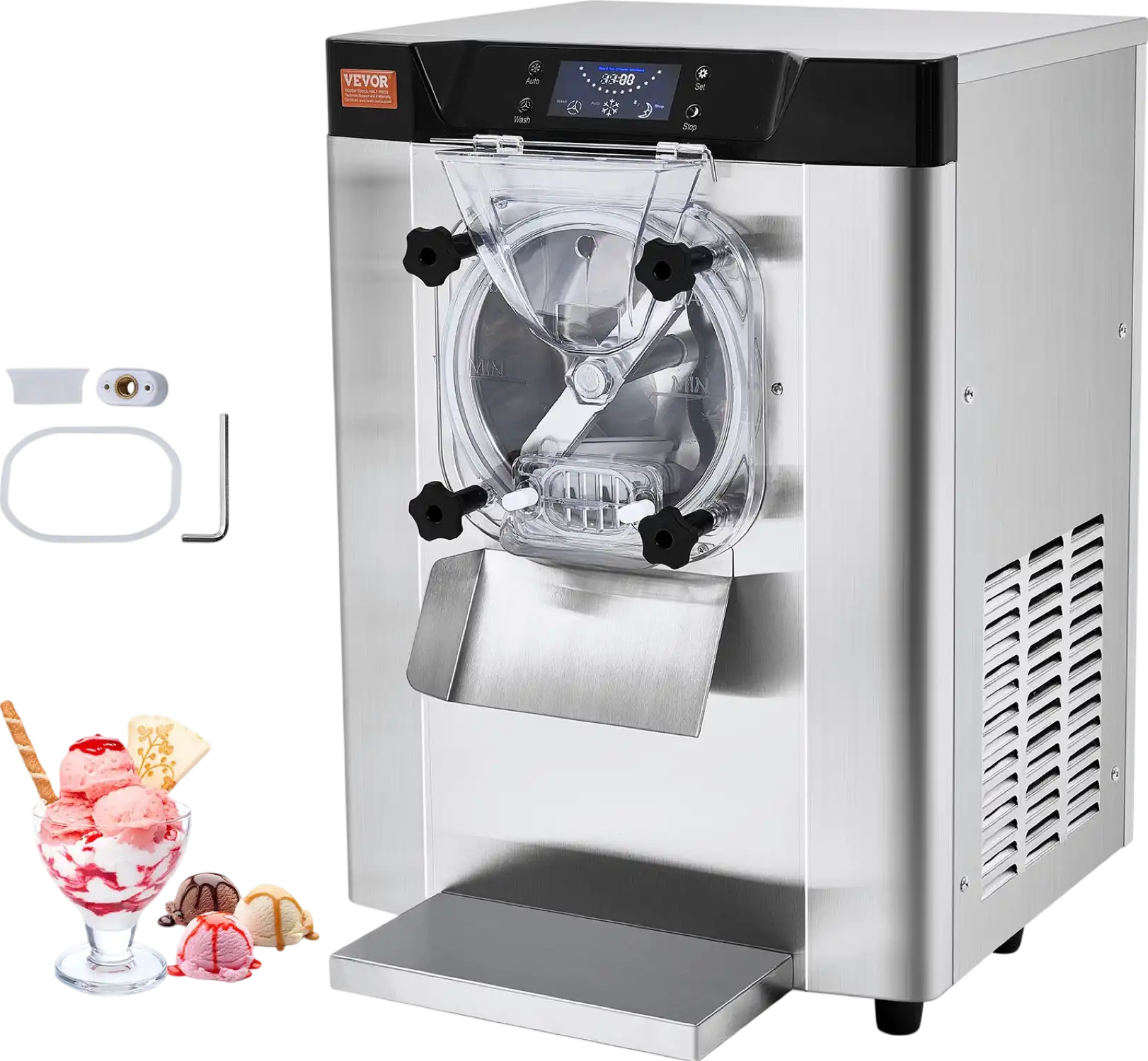 Vevor Ice Cream Machine 3.2 Gal per Hour 1713W Countertop Stainless Steel Single Flavor with LED Panel New