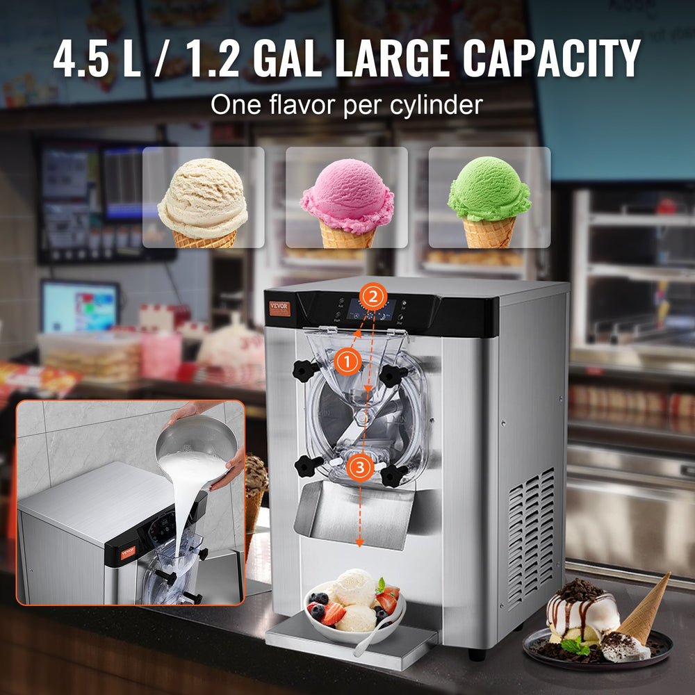 Vevor Ice Cream Machine 3.2 Gal per Hour 1713W Countertop Stainless Steel Single Flavor with LED Panel New