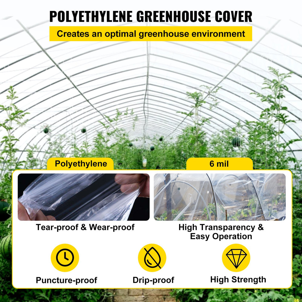 Vevor Greenhouse Film 24' x 100' Plastic Sheeting 6 Mil Thickness UV Proof Clear Polyethylene Cover New