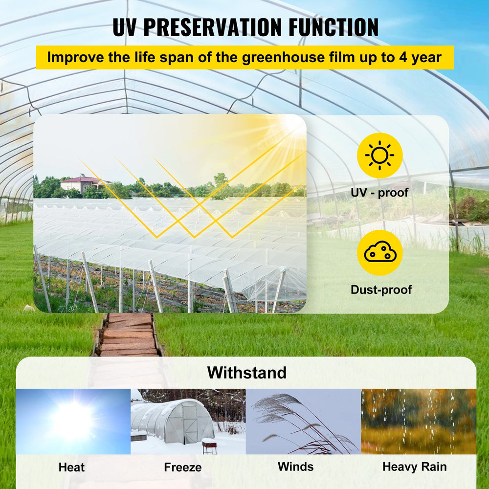 Vevor Greenhouse Film 24' x 100' Plastic Sheeting 6 Mil Thickness UV Proof Clear Polyethylene Cover New