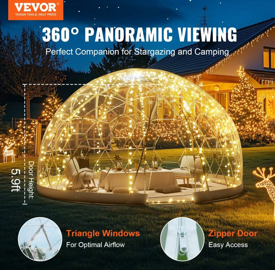 Vevor Transparent Dome Bubble Tent 12' Outdoor Igloo Shelter for Camping and Events New