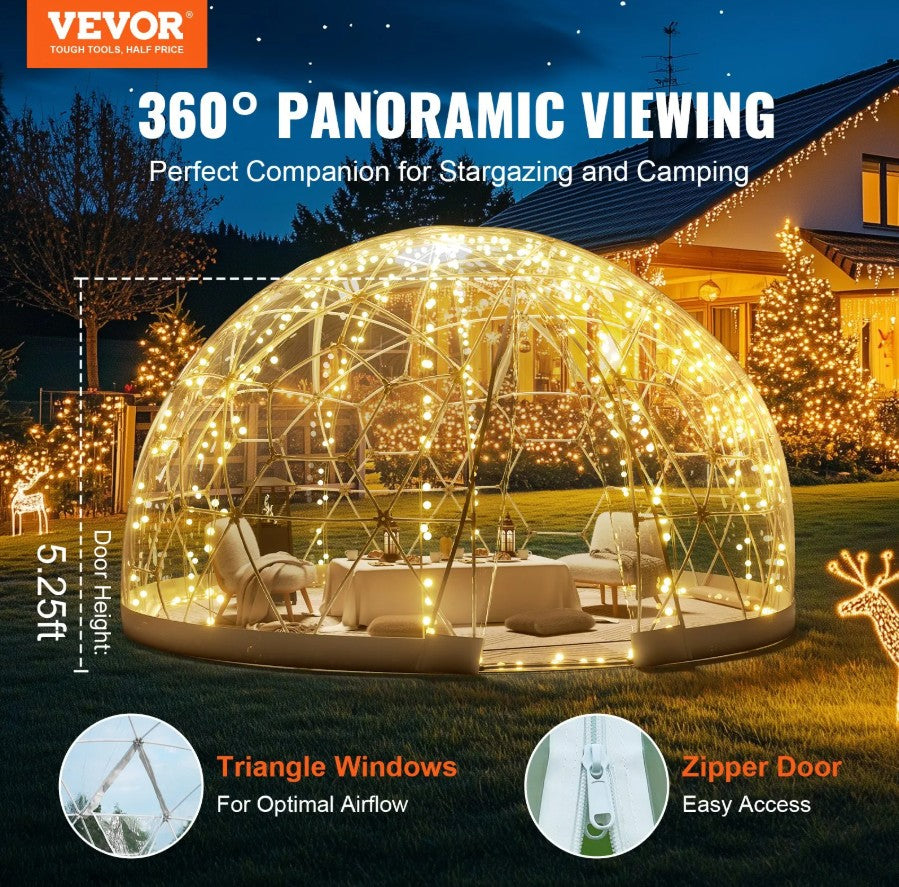 Vevor Transparent Dome Bubble Tent 9.5' Outdoor Igloo Shelter for Camping and Events New