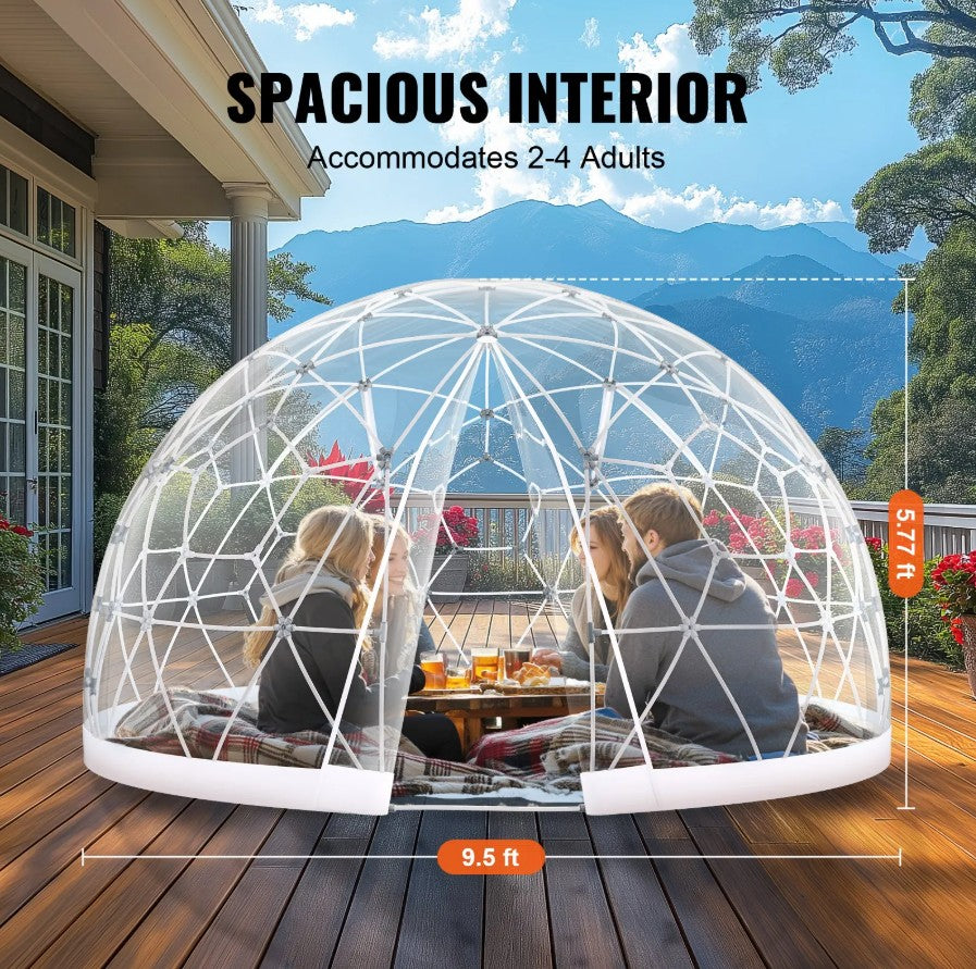 Vevor Transparent Dome Bubble Tent 9.5' Outdoor Igloo Shelter for Camping and Events New