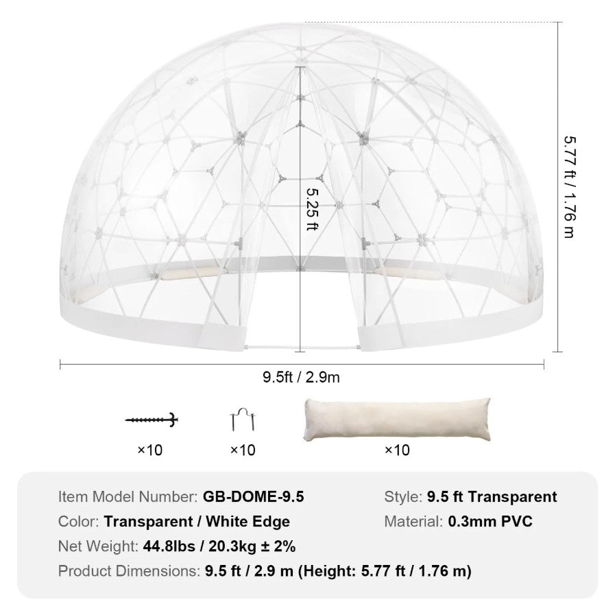 Vevor Transparent Dome Bubble Tent 9.5' Outdoor Igloo Shelter for Camping and Events New