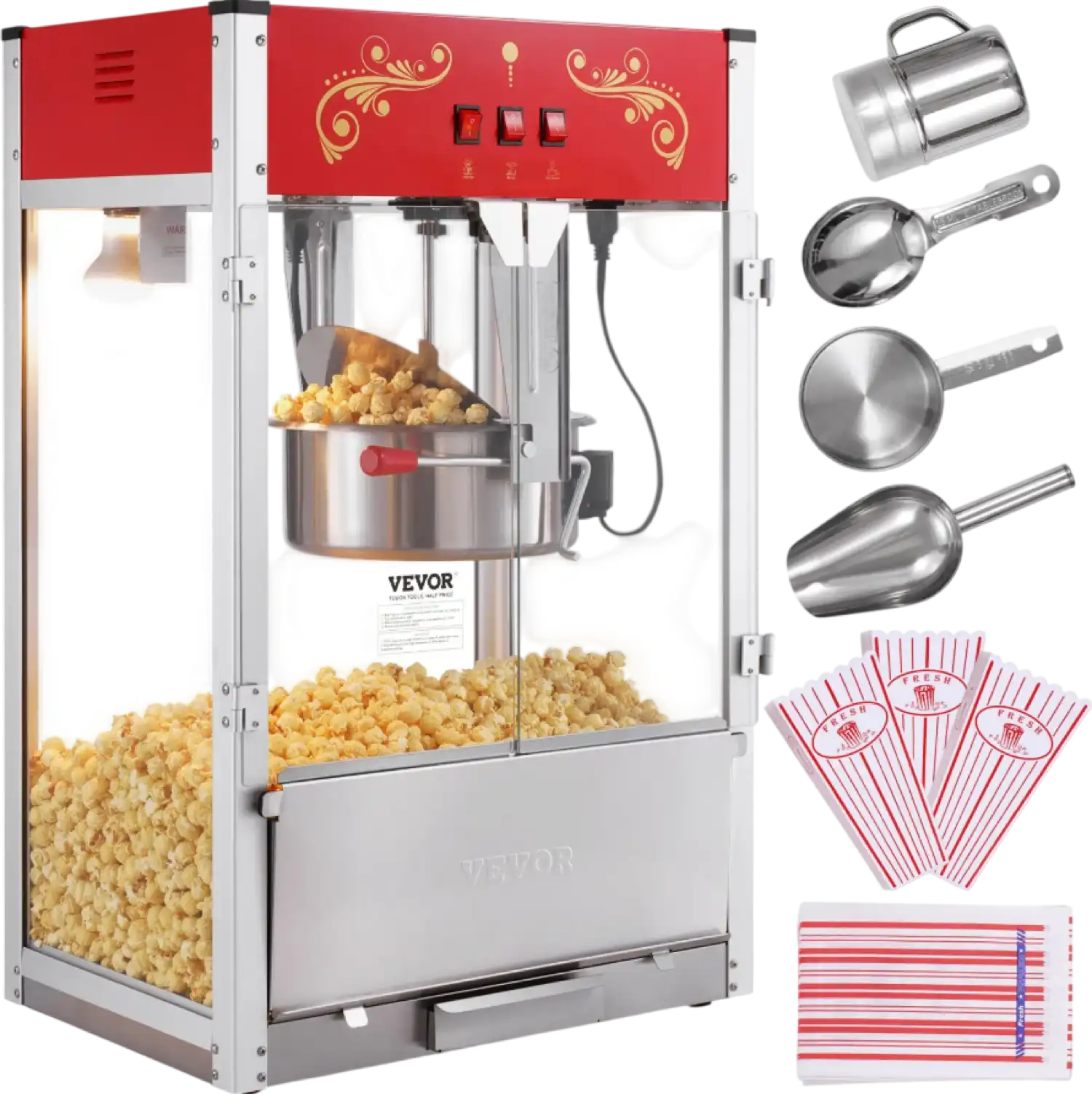 Vevor Commercial Popcorn Machine 16 Oz Kettle 1615W Countertop Popper with Accessories New