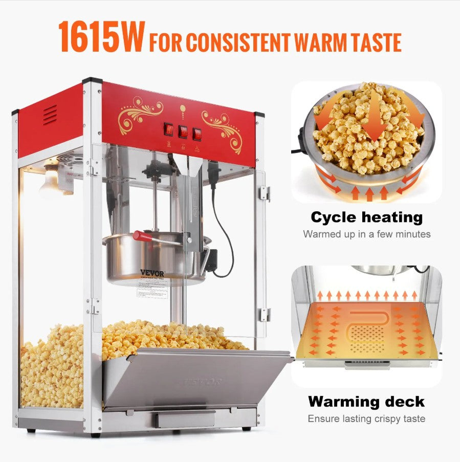 Vevor Commercial Popcorn Machine 16 Oz Kettle 1615W Countertop Popper with Accessories New