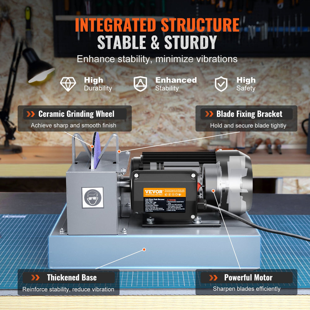Vevor Lawnmower Blade Sharpener 1 HP 750W with 9" Ceramic Grind Wheel New