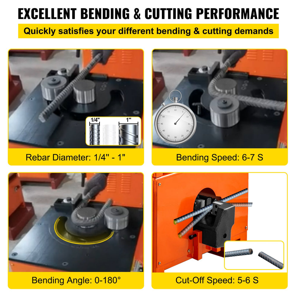 Vevor 1700W Hydraulic Rebar Bender and Cutter 1" 25mm 110V Heavy Duty with Foot Pedal New