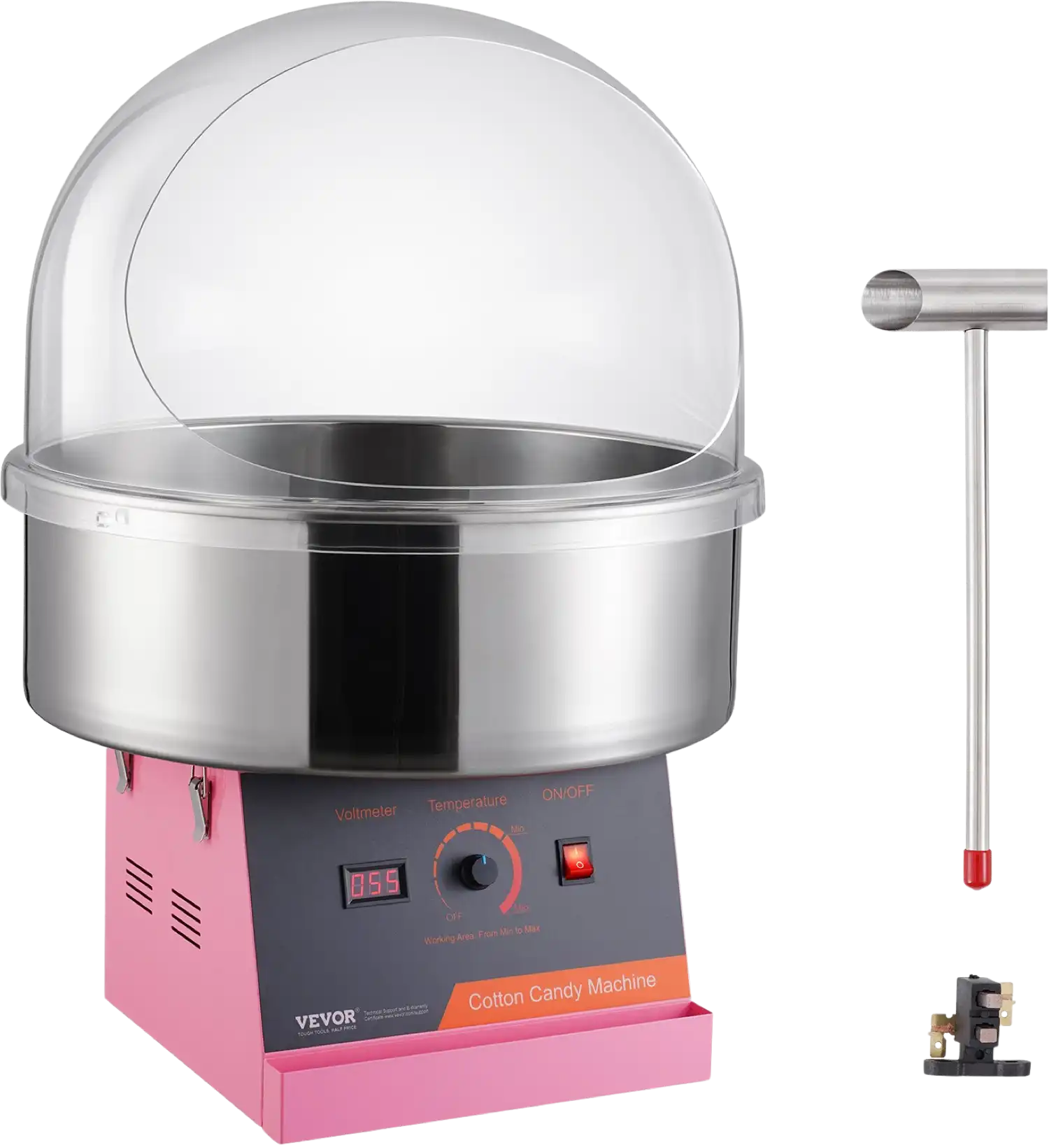 Vevor Cotton Candy Machine 1000W Commercial Stainless Steel Bowl with Cover and Sugar Scoop New
