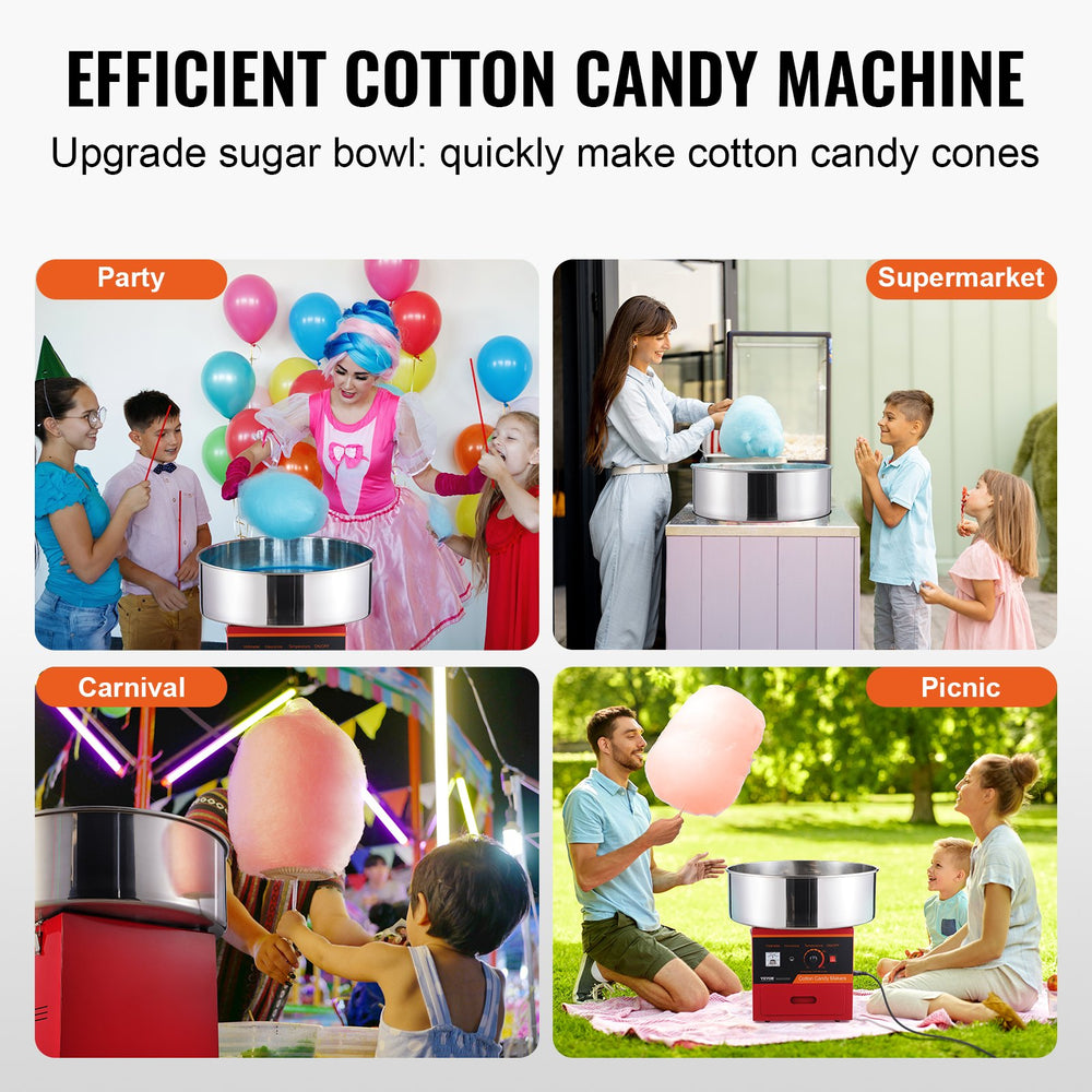 Vevor Cotton Candy Machine 1000W 244-439°F Stainless Steel Bowl with Sugar Scoop and Drawer New