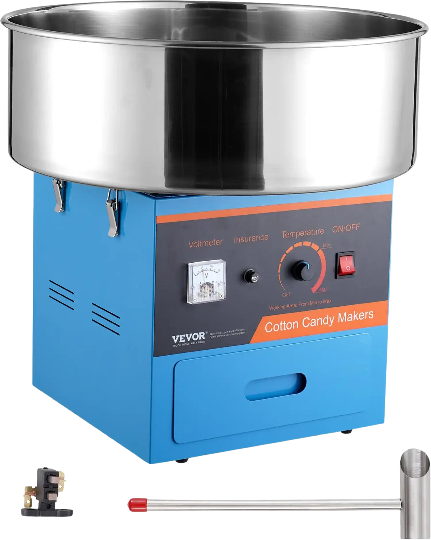 Vevor Cotton Candy Machine 1000W 244-439°F Stainless Steel Bowl with Sugar Scoop and Drawer New