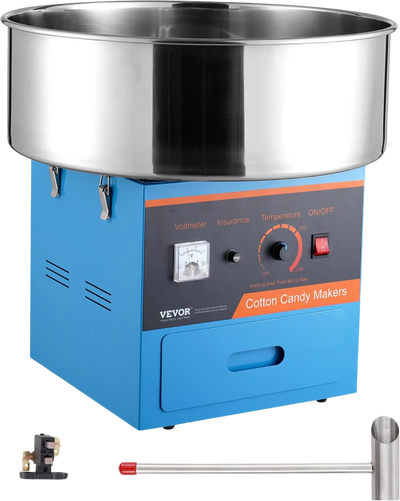 Vevor Cotton Candy Machine 1000W 244-439°F Stainless Steel Bowl with Sugar Scoop and Drawer New