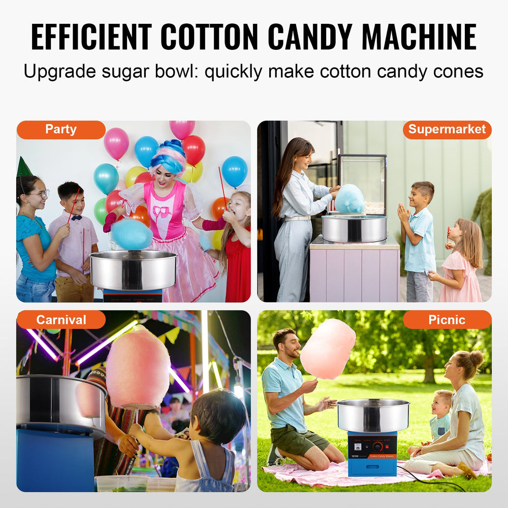 Vevor Cotton Candy Machine 1000W 244-439°F Stainless Steel Bowl with Sugar Scoop and Drawer New