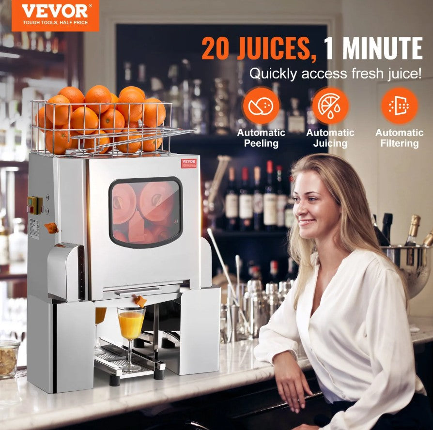 Vevor Commercial Orange Juicer Machine 120W 20 Oranges/Min Stainless Steel New