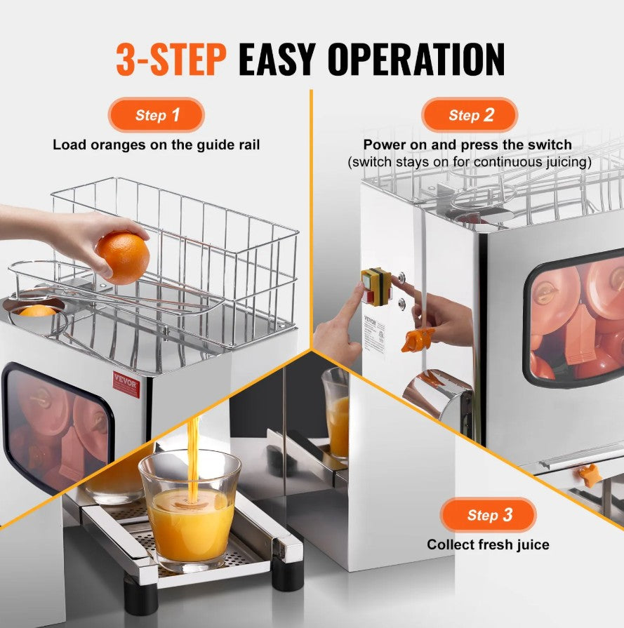 Vevor Commercial Orange Juicer Machine 120W 20 Oranges/Min Stainless Steel New