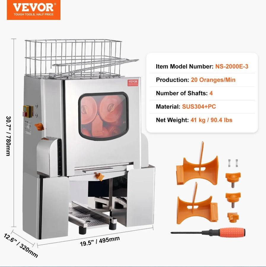 Vevor Commercial Orange Juicer Machine 120W 20 Oranges/Min Stainless Steel New