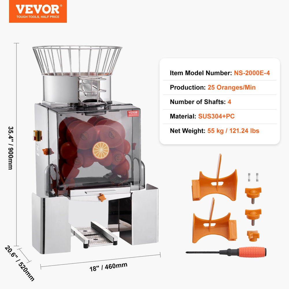 Vevor Commercial Orange Juicer 120W Stainless Steel Auto Feed 25 Oranges Per Minute New