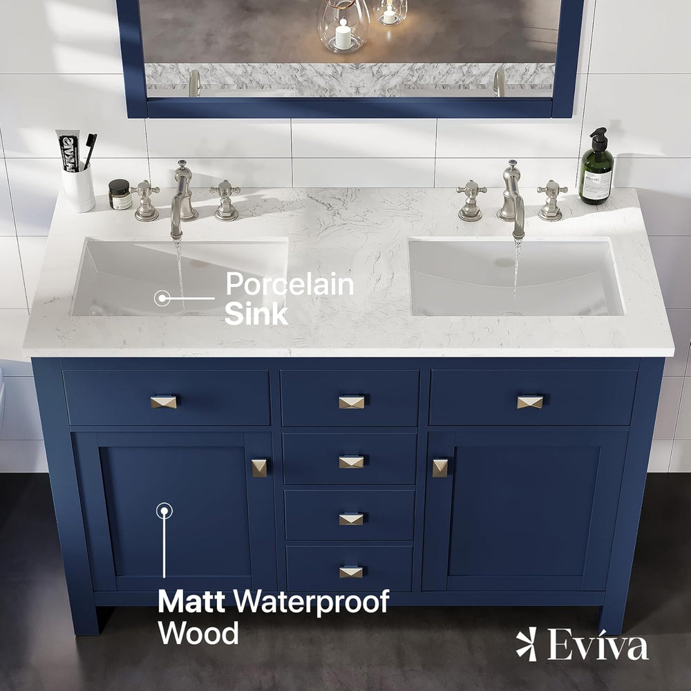 Eviva Totti Artemis 48" Bathroom Vanity Double Sinks Undermount Carrara Quartz Countertop New
