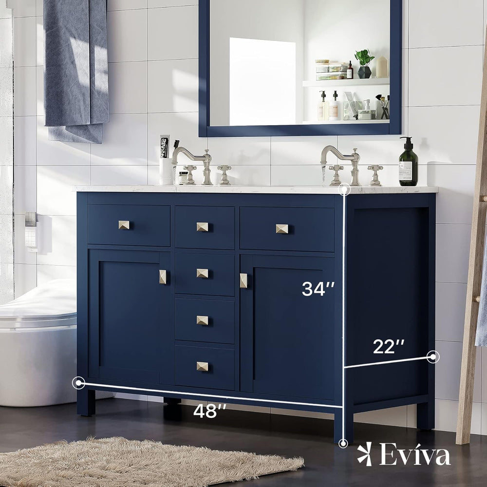 Eviva Totti Artemis 48" Bathroom Vanity Double Sinks Undermount Carrara Quartz Countertop New
