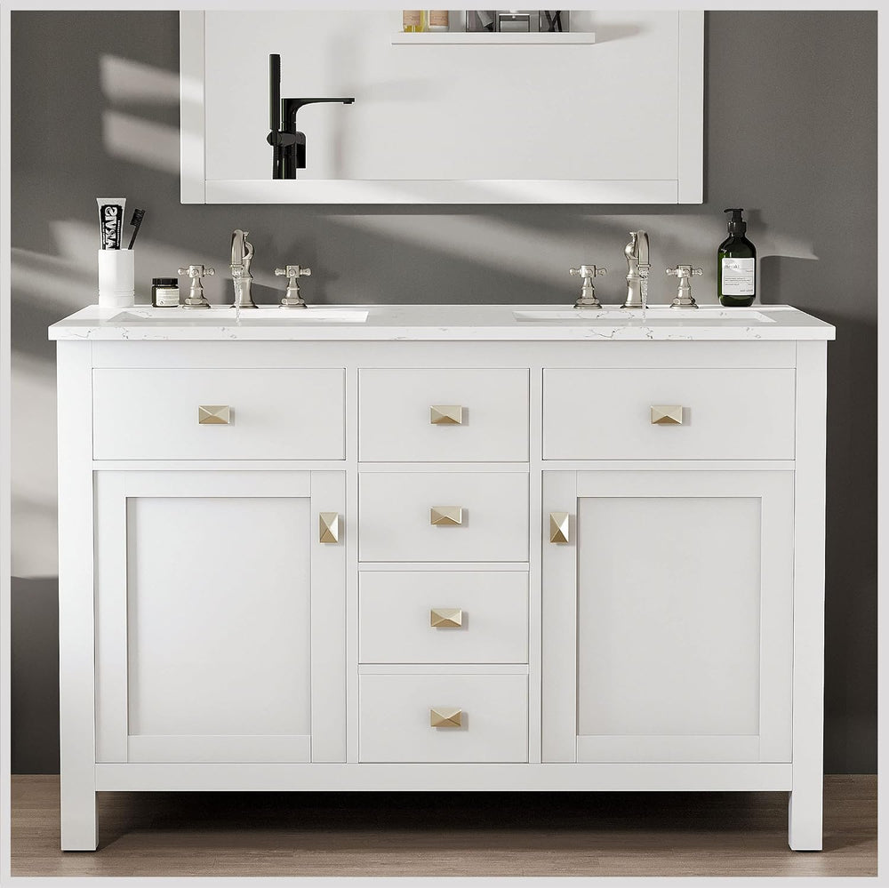 Eviva Totti Artemis 48" Bathroom Vanity Double Sinks Undermount Carrara Quartz Countertop New