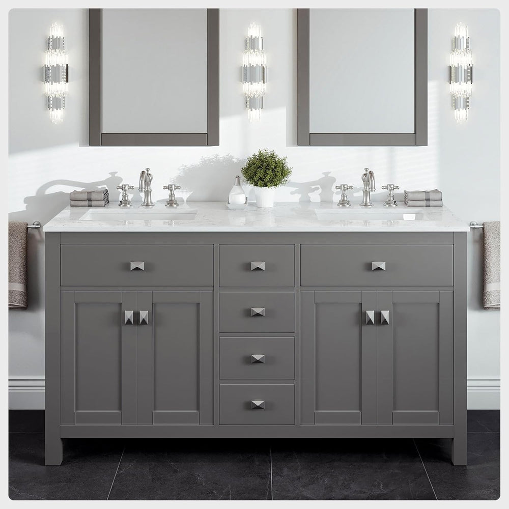 Eviva Totti Artemis 60" Bathroom Vanity Double Sinks Undermount Carrara Quartz Countertop New