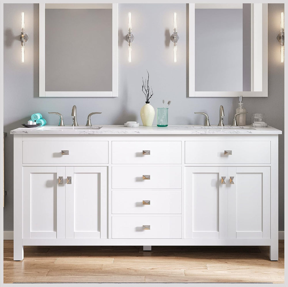 Eviva Totti Artemis 60" Bathroom Vanity Double Sinks Undermount Carrara Quartz Countertop New