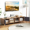 TV stand cabinet for TVs up to 65 inches with open shelf, side cabinets, and minimalist design for living room storage.