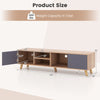 TV stand cabinet with dimensions, featuring open shelf and side cabinets for TVs up to 65 inches, perfect for living.