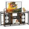Industrial TV stand in rustic brown with 3-tier shelves, supporting up to 55" TVs, featuring a robust metal frame.