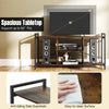 Rustic brown TV stand with spacious tabletop for 55" TVs, featuring anti-falling guardrails and easy-to-clean surface.