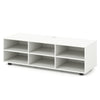 White TV stand for TVs up to 55 inches featuring 6 storage compartments and cable management for organized.