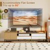 Mid-century modern TV stand for TVs up to 80 inches, featuring storage cabinet, drawers, and cable management for.
