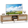 TV stand for TVs up to 70 inches in oak with waveform fluted doors, featuring open shelves and concealed storage.