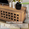 TV stand featuring an elegant rustic exterior, cut-out design, and ample storage for TVs up to 80", perfect for living.